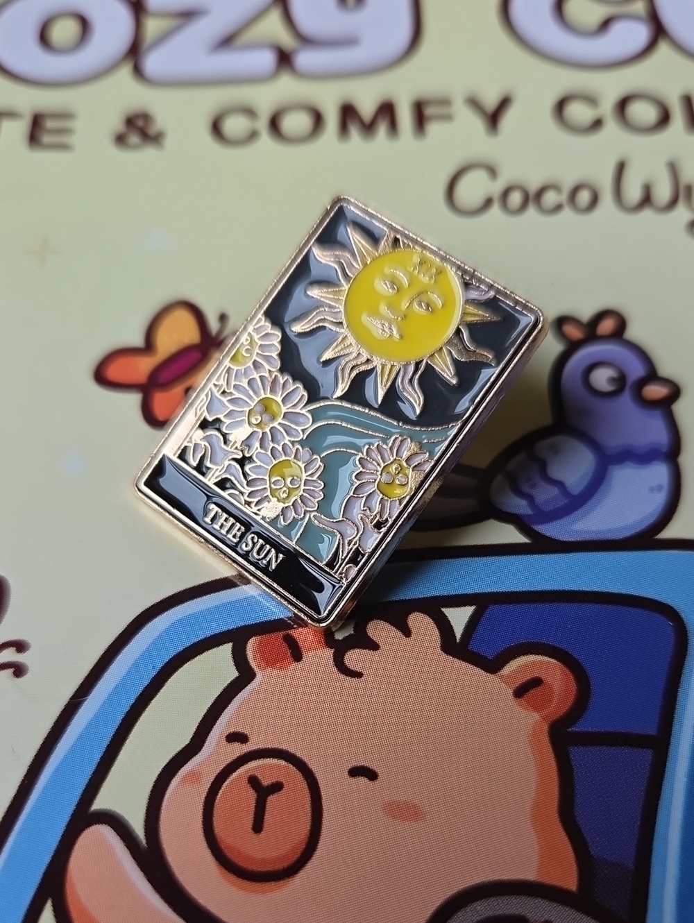 The Sun Tarot Enamel Pin — Yellow & Blue